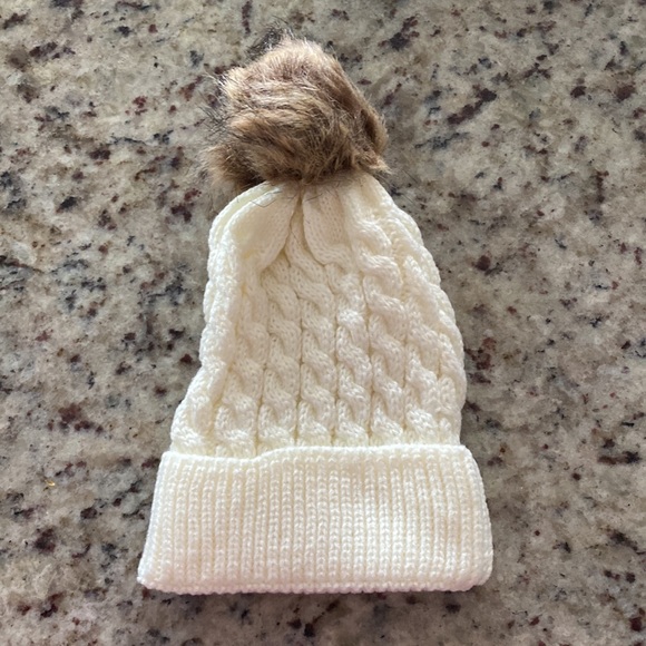White kid’s Knit Beanie with Pom Pom - Picture 6 of 6